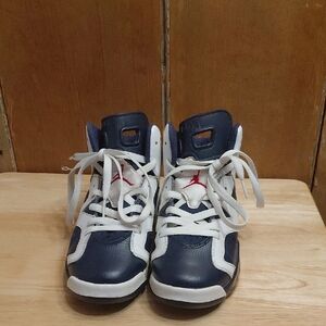 Jordan Kids Navy, White & Red High-Top Sneakers